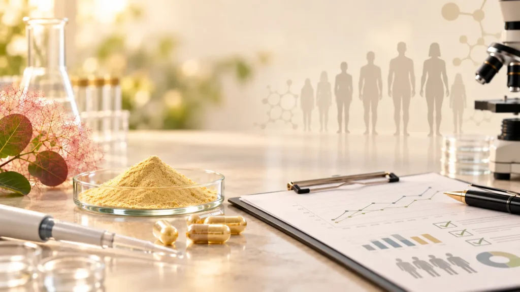 Fisetin clinical trials reviewed: 34 registered studies, 4 with results. Dosing, biomarker vs outcome evidence, safety gaps and the trials to watch next.