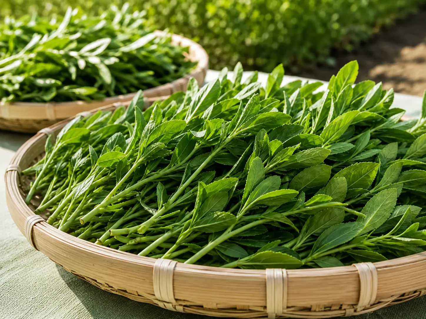 Freshly cut stevia leaf at harvest